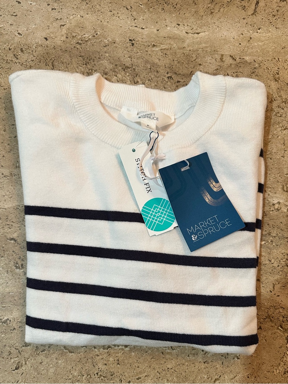 MARKET & SPRUCE Vera AlwaysSoft Sweater Tee - White With Navy Stripes - M - Picture 5 of 5
